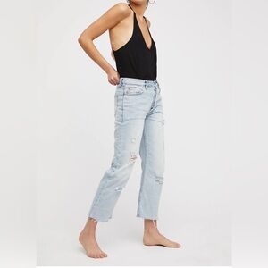 We The Free Wide Leg Jeans Rolling on the River Blue Cropped Jeans